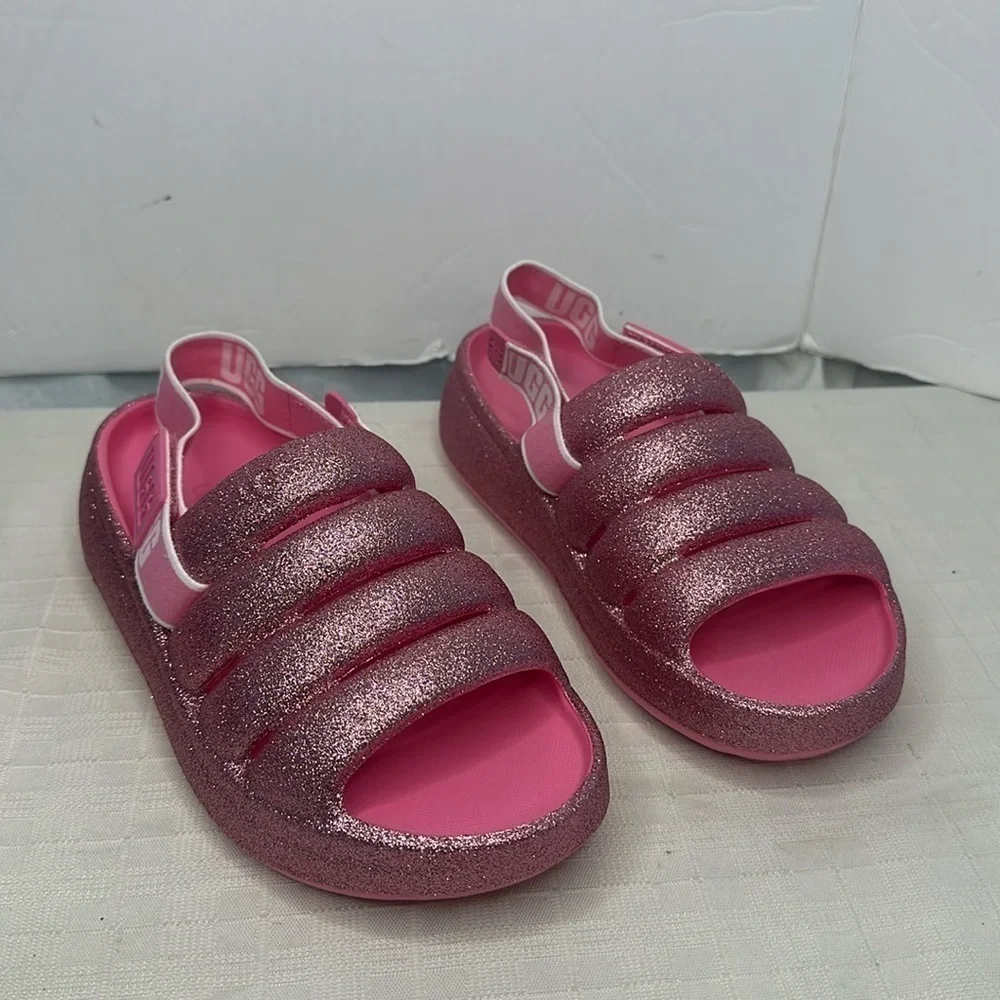 UGG Sport Yeah Slide Sandals in Barbie pink glitter